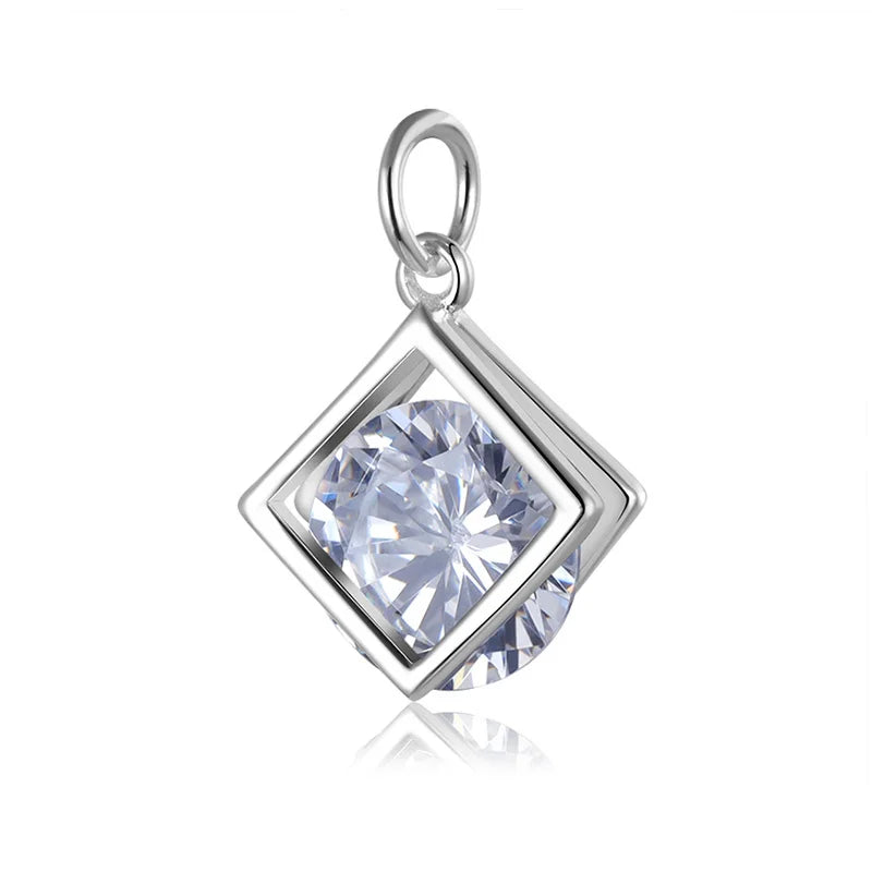 TrustDavis 925 Sterling Silver Square CZ Charm Pendant