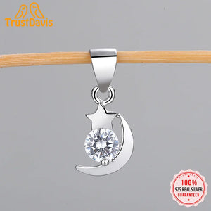 925 Silver Moon Star CZ Charm Pendant DIY Jewelry