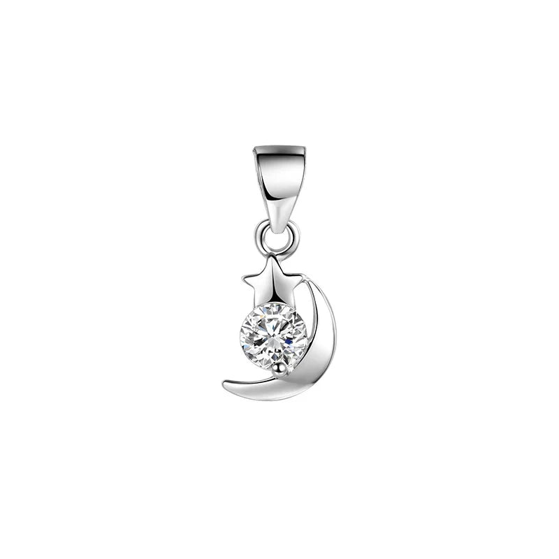 925 Silver Moon Star CZ Charm Pendant DIY Jewelry