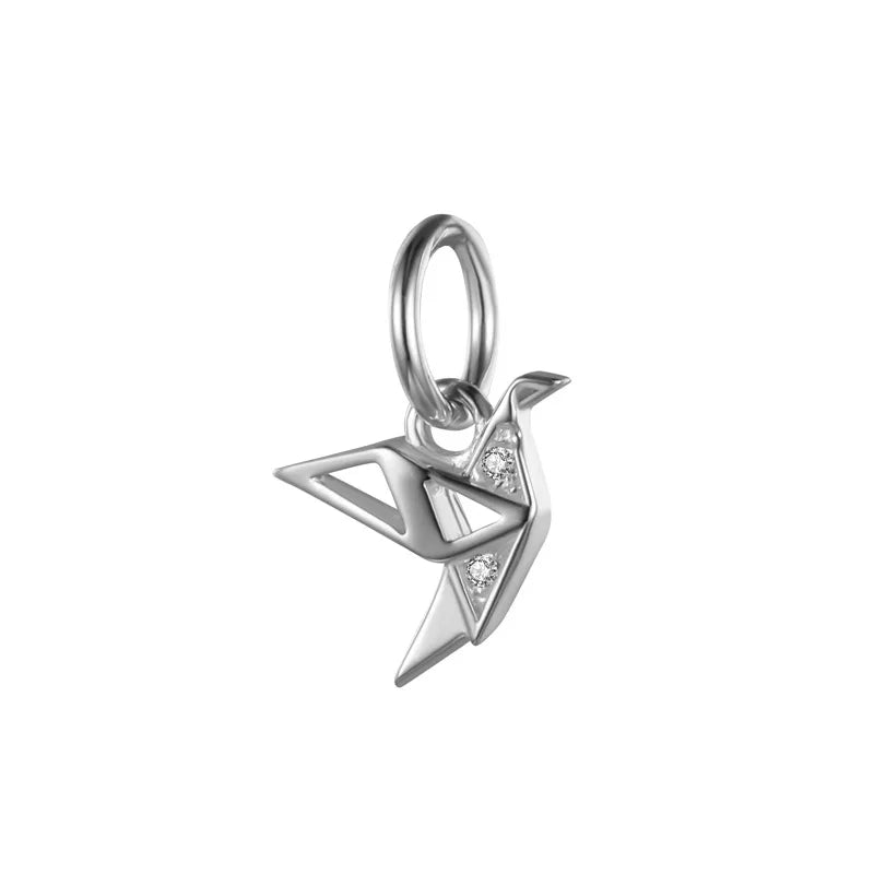 925 Silver Papercranes CZ Charm Pendant DIY Fine Jewelry