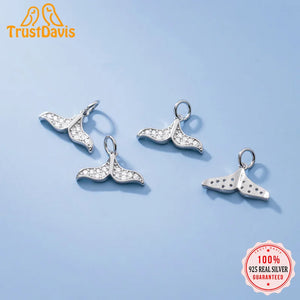 925 Sterling Silver Sweet Fishtail CZ Charm Pendant DIY Jewelry
