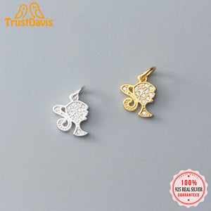 TrustDavis 925 Sterling Silver Sweet Head Charm Pendant DIY Jewelry DZ453