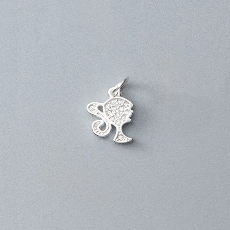 TrustDavis 925 Sterling Silver Sweet Head Charm Pendant DIY Jewelry DZ453