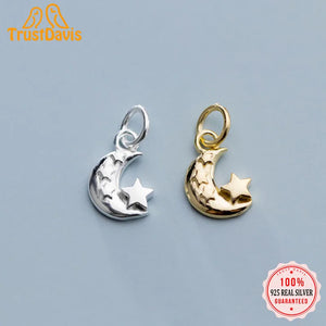 TrustDavis 925 Sterling Silver Moon Star Charm Pendant DIY Jewelry DZ406