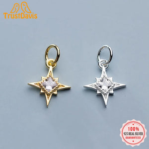 TrustDavis 925 Sterling Silver Star CZ Charm Pendant DIY Accessories