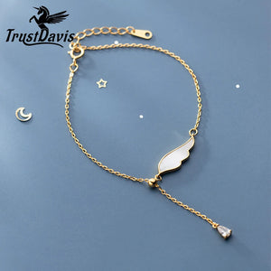 TrustDavis Sterling Silver Angel Wing Bracelet CZ Fine Jewelry