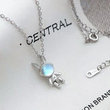 TrustDavis 925 Sterling Silver Rabbit Astronaut Necklace for Women