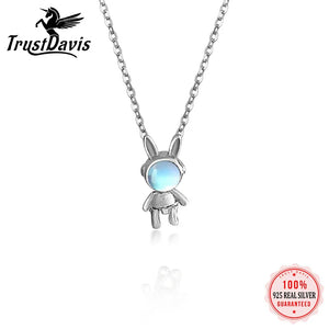 TrustDavis 925 Sterling Silver Rabbit Astronaut Necklace for Women