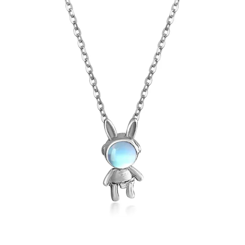 TrustDavis 925 Sterling Silver Rabbit Astronaut Necklace for Women