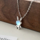 TrustDavis 925 Sterling Silver Rabbit Astronaut Necklace for Women