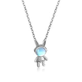 TrustDavis 925 Sterling Silver Rabbit Astronaut Necklace for Women