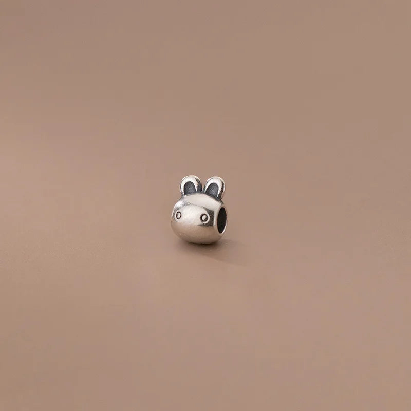 925 Sterling Silver Rabbit Head Charm Separator Beads DIY Jewelry