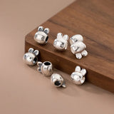 925 Sterling Silver Rabbit Head Charm Separator Beads DIY Jewelry