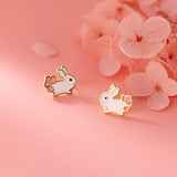 925 Silver Rabbit Stud Earrings For Women Girls Fine Animal Jewelry
