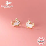 925 Silver Rabbit Stud Earrings For Women Girls Fine Animal Jewelry
