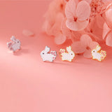 925 Silver Rabbit Stud Earrings For Women Girls Fine Animal Jewelry