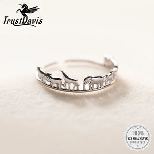 TrustDavis 925 Silver Animal Zoo Opening Ring Daughter Birthday Gift