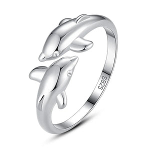 Real 925 Sterling Silver Dolphin Ring Office Lady Gift DG0142