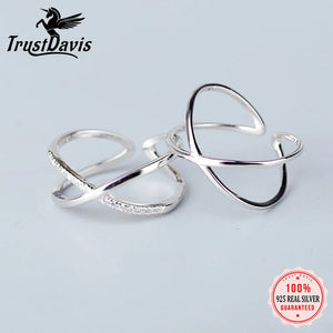TrustDavis 925 Silver Ring Cross CZ Opening Finger Ring For Women Wedding Party
