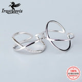 TrustDavis 925 Silver Ring Cross CZ Opening Finger Ring For Women Wedding Party