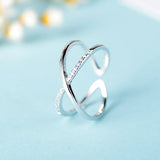 TrustDavis 925 Silver Ring Cross CZ Opening Finger Ring For Women Wedding Party