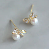 925 Silver Romantic Bowknot Pearl Stud Earrings Gift for Women Girls