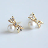925 Silver Romantic Bowknot Pearl Stud Earrings Gift for Women Girls