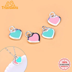 925 Sterling Silver Glaze Heart Charm Pendant DIY Necklace Bracelet Jewelry