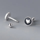 925 Silver Heart Bead Screw Stud Earrings Wedding Jewelry