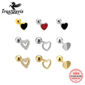 TrustDavis 925 Silver Heart Bead Stud Earrings For Women