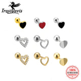 TrustDavis 925 Silver Heart Bead Stud Earrings For Women