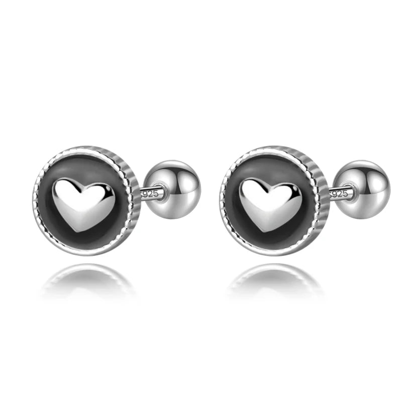925 Silver Heart Bead Screw Stud Earrings Wedding Jewelry