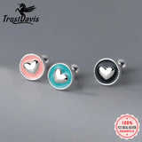 925 Silver Heart Bead Screw Stud Earrings Wedding Jewelry