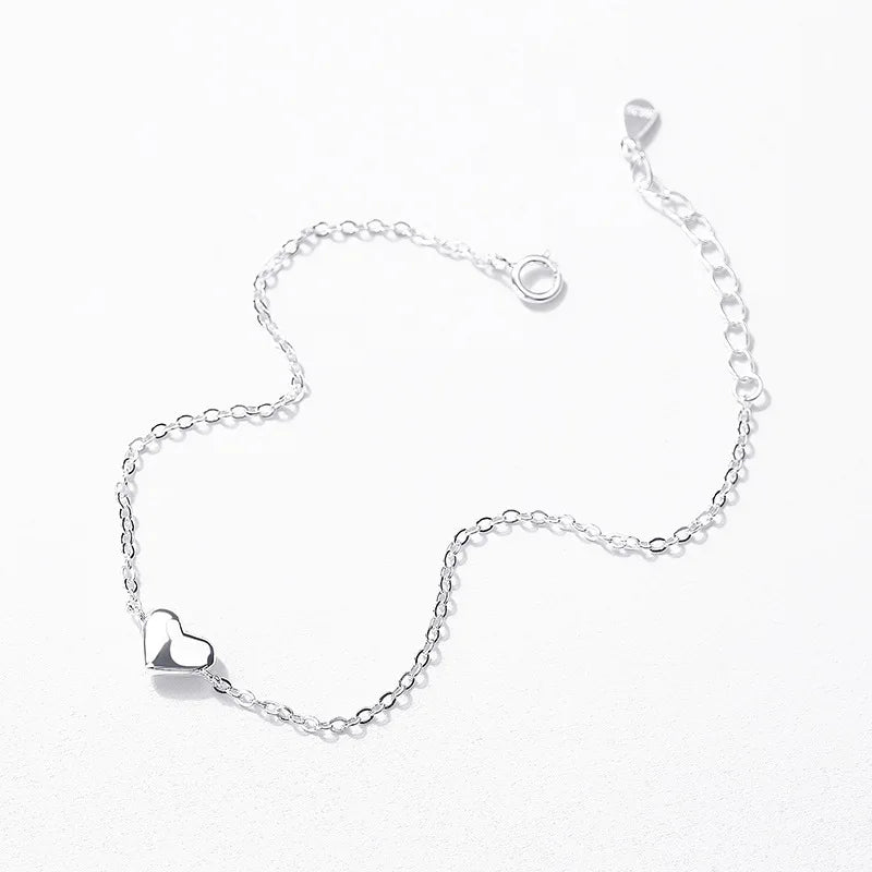 TrustDavis 925 Silver Heart Chain Bracelet For Daughter Gift