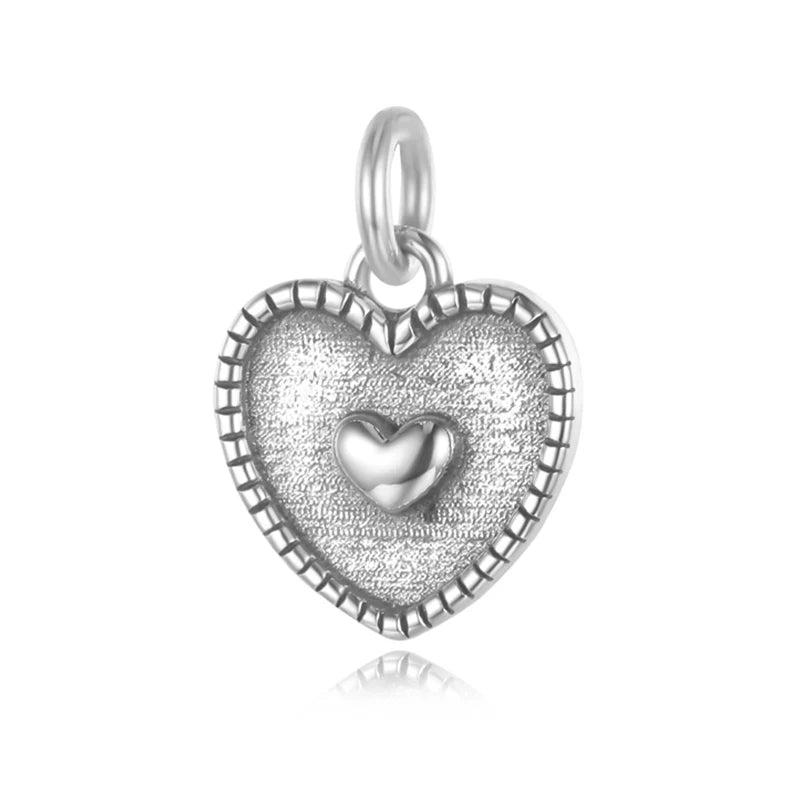TrustDavis 925 Sterling Silver Heart Charm Pendant for DIY Necklace