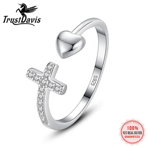 Davis Sterling Silver Heart Cross Love Zircon Rings DG0145