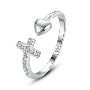 Davis Sterling Silver Heart Cross Love Zircon Rings DG0145