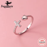 Davis Sterling Silver Heart Cross Love Zircon Rings DG0145