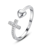 Davis Sterling Silver Heart Cross Love Zircon Rings DG0145