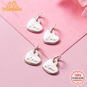 TrustDavis 925 Silver Heart Love Charm Pendant For Necklace DIY Jewelry