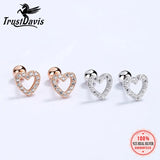 925 Sterling Silver Heart CZ Stud Earrings for Women Wedding Gift