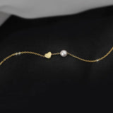 TrustDavis 925 Silver Heart Pearl Choker Necklace, Gift for Her, DB1404
