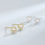 925 Silver Romantic Love Heart CZ Stud Earrings Geometric Jewelry