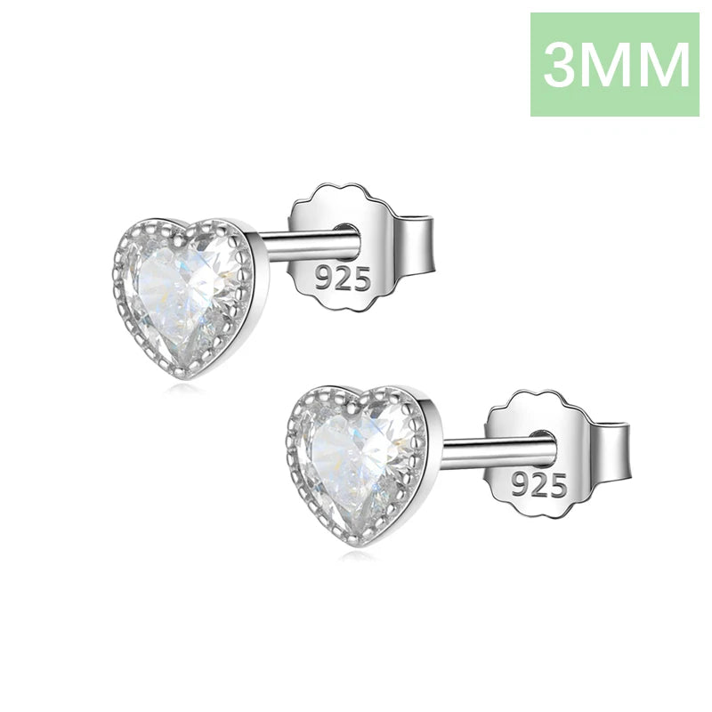 925 Silver Romantic Love Heart CZ Stud Earrings Geometric Jewelry