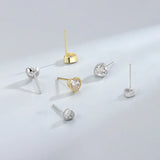 925 Silver Romantic Love Heart CZ Stud Earrings Geometric Jewelry