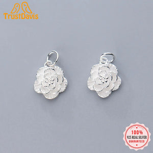 TrustDavis 925 Sterling Silver Romantic Rose Flower Pendant Necklace