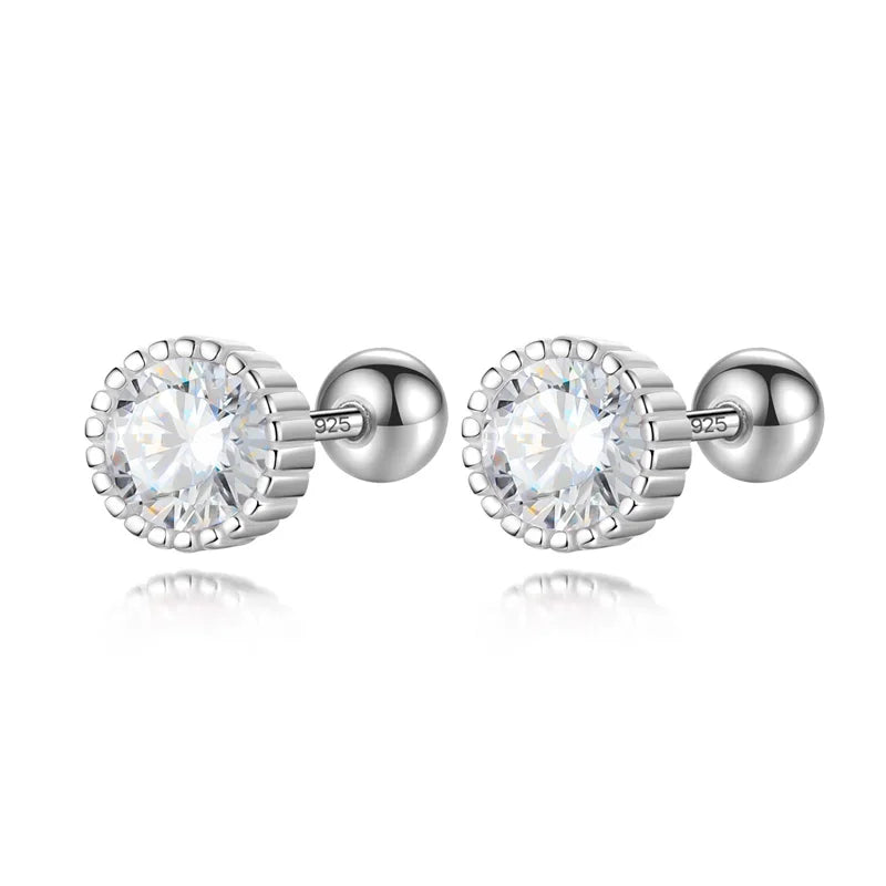 TrustDavis 925 Silver Round CZ Bead Stud Earrings