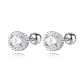 TrustDavis 925 Silver Round CZ Bead Stud Earrings
