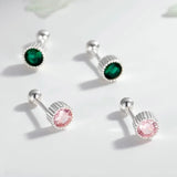 TrustDavis 925 Silver Round CZ Bead Stud Earrings