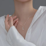 925 Silver Rose Flower Pendant Necklace For Women Zircon Jewelry